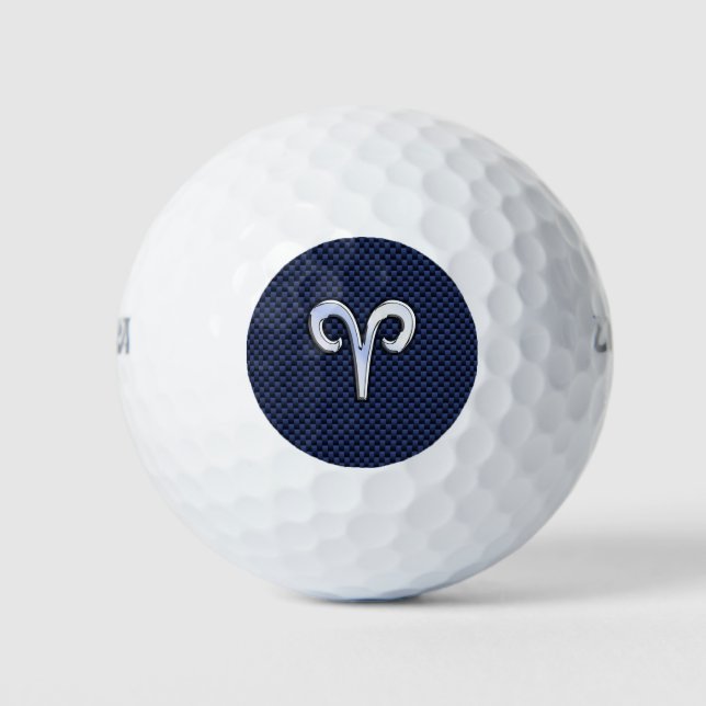Balles De Golf Symbole Zodiaque moderne Aries bleu Carbone Fibre  (Devant)