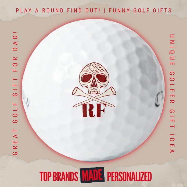 Balles De Golf T-shirts modernes crâne et os avec monogramme init (Custom golf balls by Play A Round Find Out, Initials "RF" featured beneath a Skull and Cross Tees)