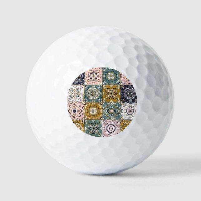 Balles De Golf Talavera Indian : Patchwork, Ethnic Mosaic. (Recto)