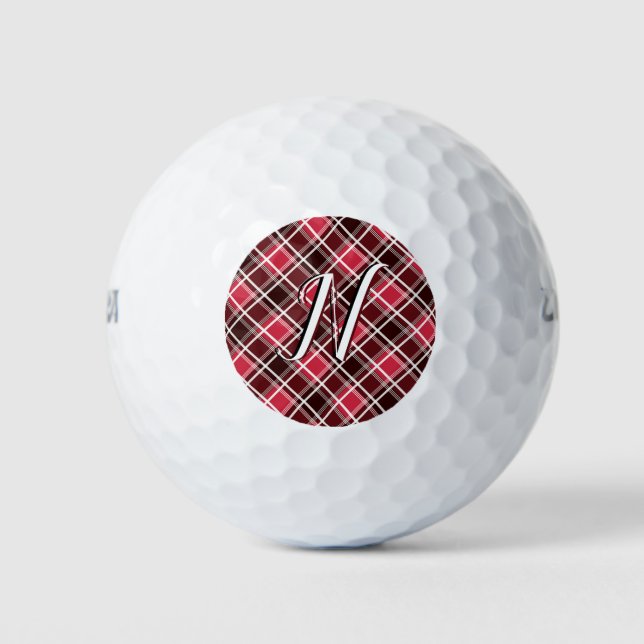 Balles De Golf Tartan classique Plaid Red Black Monogramme person (Devant)