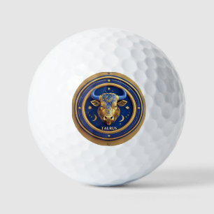 Balles De Golf Taureau doré dans un cercle du zodiaque cosmique