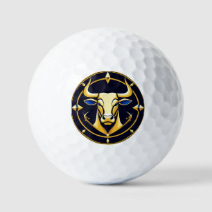 Balles De Golf Taureau doré dans un cercle du zodiaque cosmique