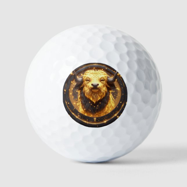 Balles De Golf Taureau doré dans une roue zodiacale circulaire (Recto)