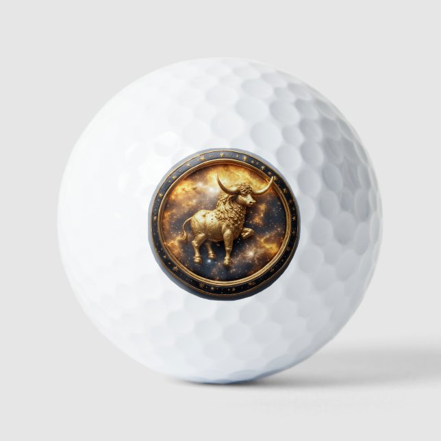 Balles De Golf Taureau doré en or dans une roue zodiacale circula (Recto)