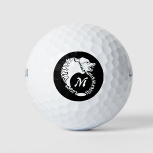 Balles De Golf Tête de loup blanc tribal Silhouette Laurel Monogr