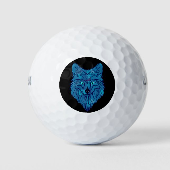 Balles De Golf Tête de loup poly bleu (Devant)