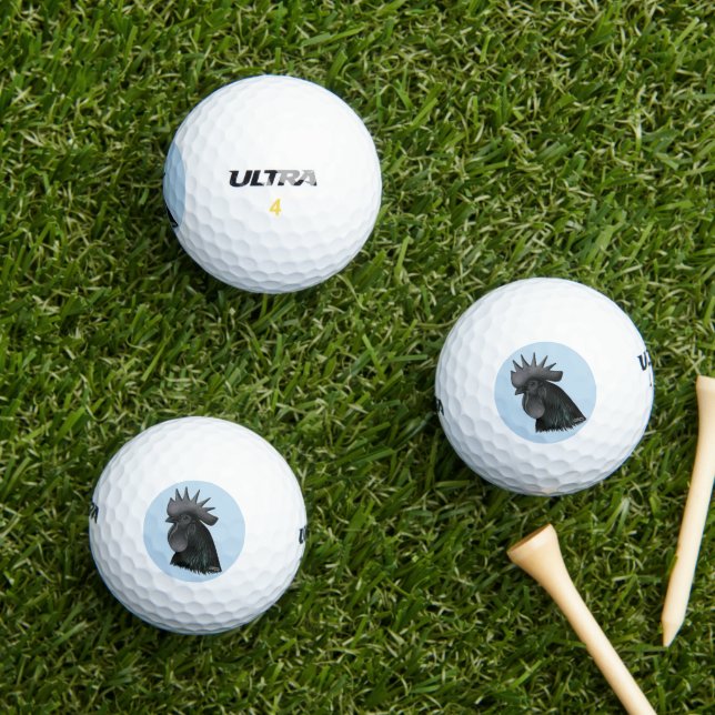 Balles De Golf Tête de Rooster Ayam Cemani (Herbe in situ)