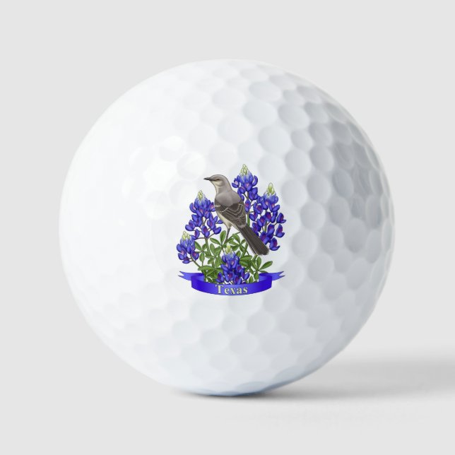 Balles De Golf Texas State Mockingbird & Bluebonnet Flower Golf B (Recto)