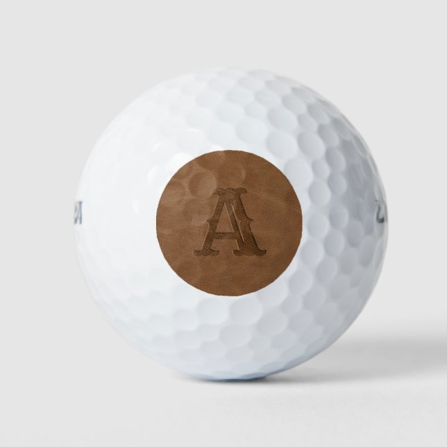 Balles De Golf Texture en cuir Brown Monogramme initial (Devant)