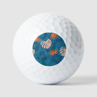 Balles De Golf Tigres tropicaux Feuilles Bleu profond