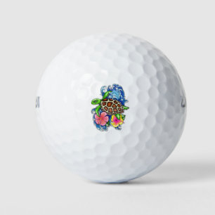 Balles De Golf Tortue de mer tropicale et Hibiscus