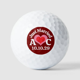Balles De Golf TOUT JUSTE MARIÉS Cœur rose rouge et fond bordeaux