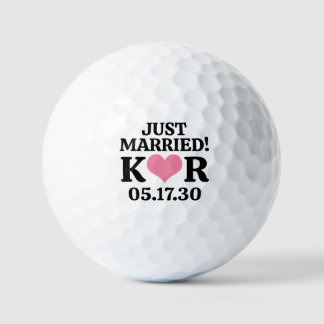 Balles De Golf TOUT JUSTE MARIÉS Monogramme Date de Mariage & Cœu