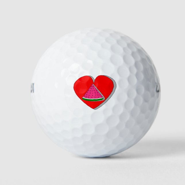 Balles De Golf Tranche de pastèque et dessin de cœur rouge (Devant)