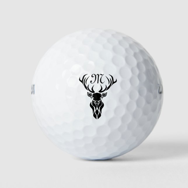 Balles De Golf Tribal Black Stag Silhouette Monogramme (Devant)