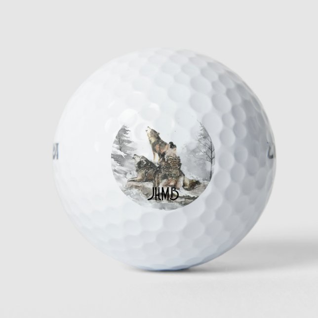 Balles De Golf Trois Loups Hurleurs  Art de monogramme d'animal (Devant)