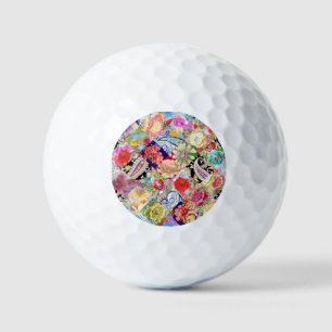 Balles De Golf Tropical motif floral, couleurs vives.