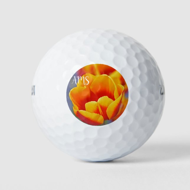 Balles De Golf Tulipe jaune rouge élégant Initiales Citation au d (Devant)