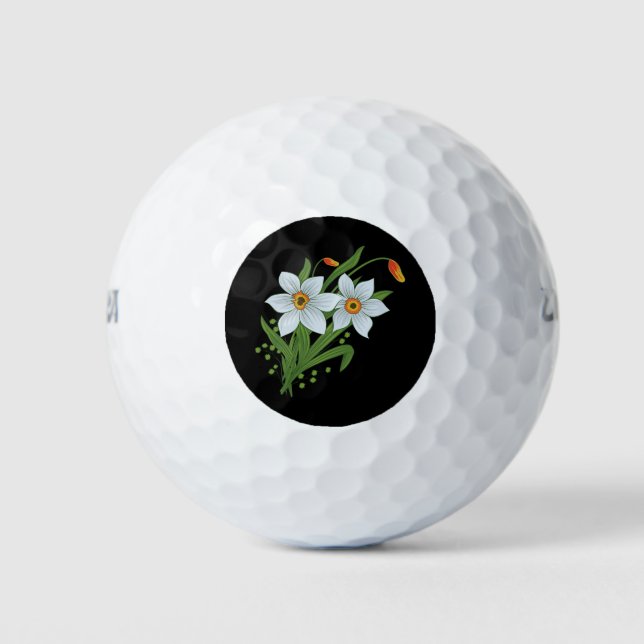 Balles De Golf Tulipes et jonquilles Fleurs Fond noir (Devant)