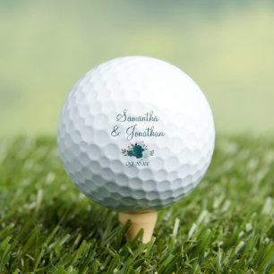 Balles De Golf Turquoise & Aqua Roses Élégant Mariage Noms de cou