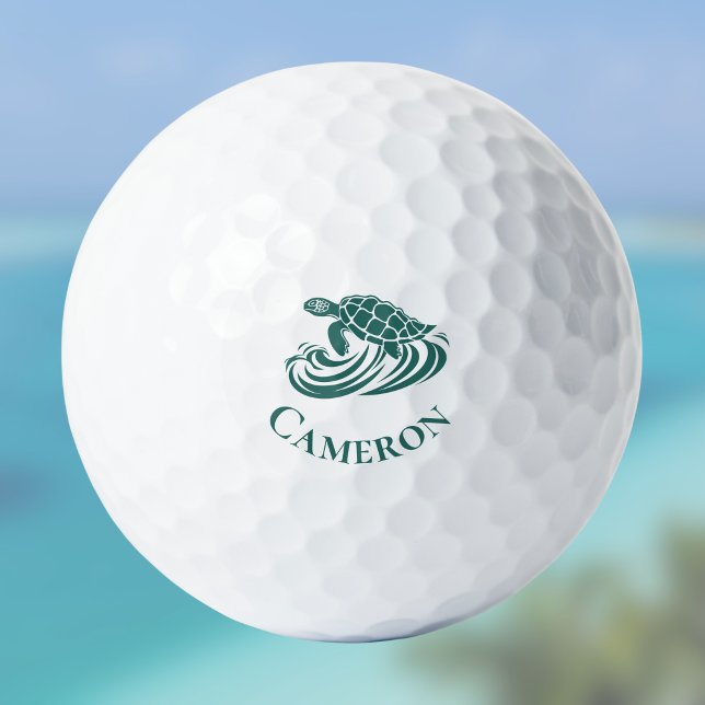 Balles De Golf Turtle in Beach Waves Monogram Name (Créateur téléchargé)