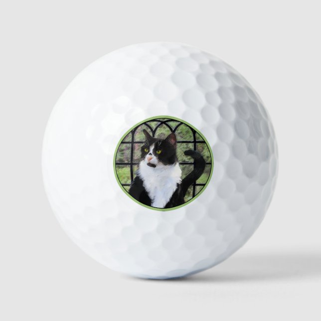 Balles De Golf Tuxedo Chat dans la peinture de fenêtre Art animal (Recto)