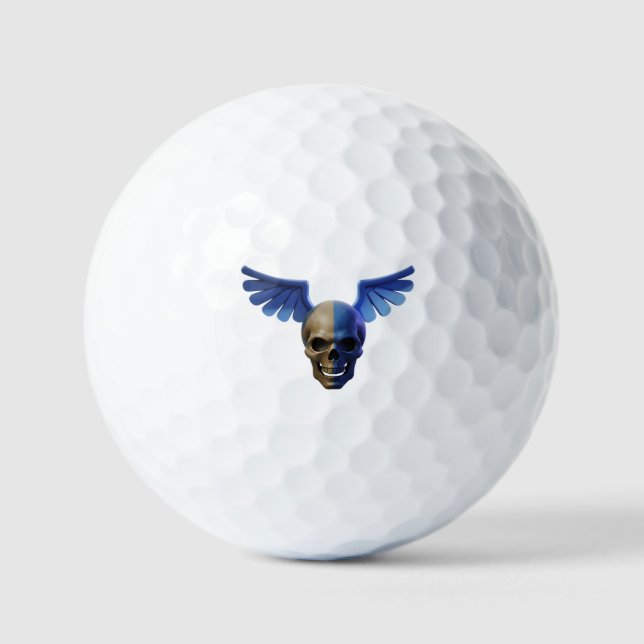 Balles De Golf Two-Toned Skull with Blue Stylized Wings (Recto)