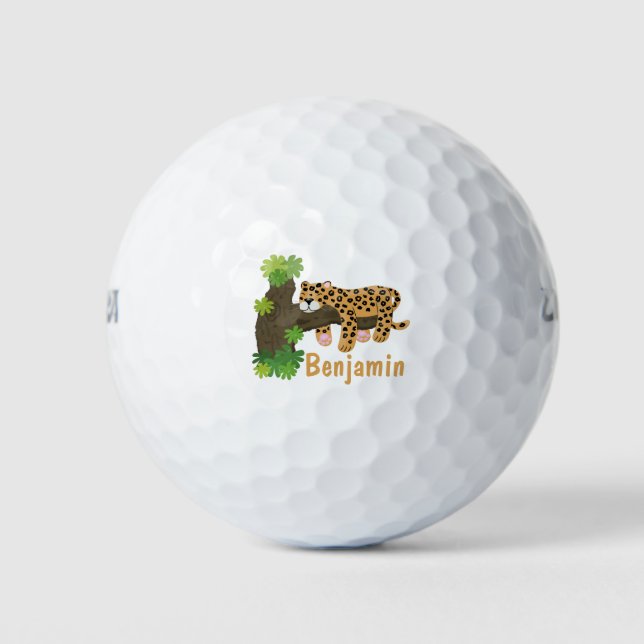 Balles De Golf Un mignon léopard dormant dans un arbre dessin ani (Devant)