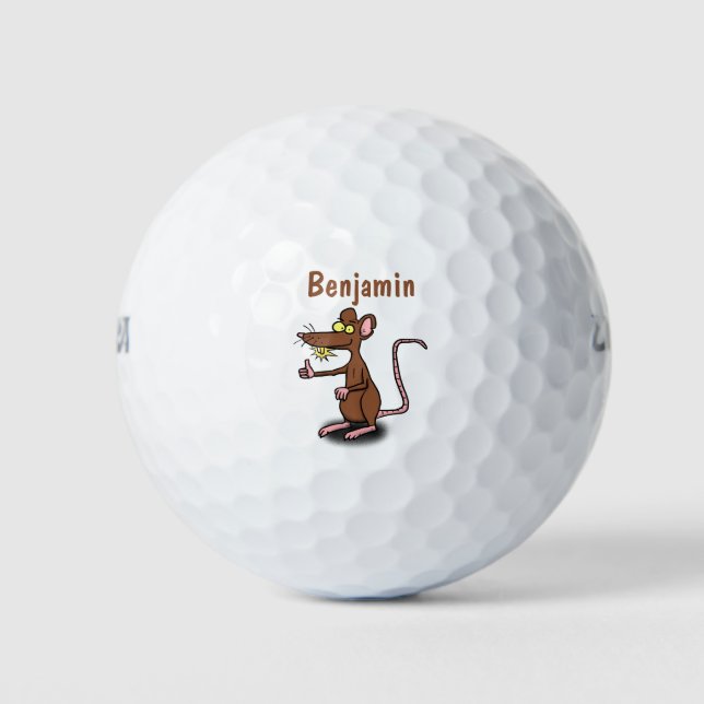 Balles De Golf Un rat brun mignon pouce vers le haut dessin animé (Devant)