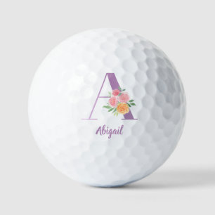 Balles De Golf Une aquarelle florale violet Monogramme Personnali