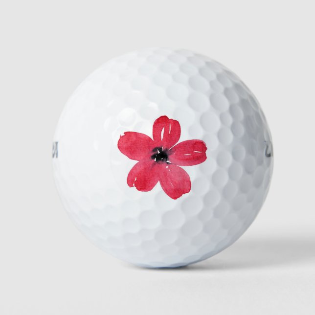 Balles De Golf Une aquarelle rouge Cinq fleurs pétales (Devant)