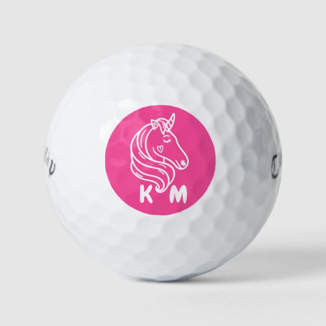 Balles De Golf Unicorn mignon Personnalisé Monogramme rose (Devant)