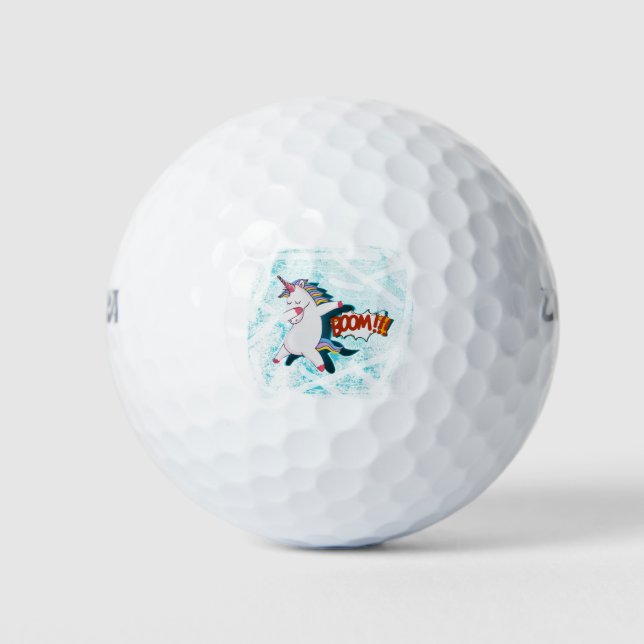 Balles De Golf Unicorne Bleue Blanche Avec Boom Texte Comique (Devant)