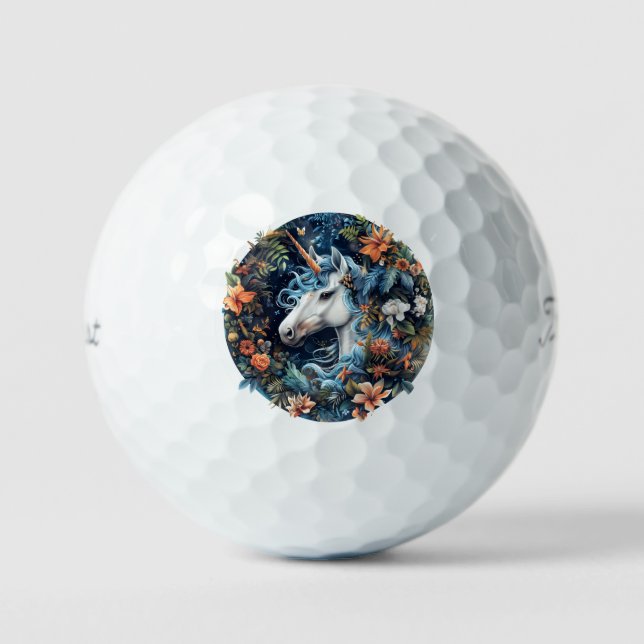 Balles De Golf Unicorne et fleurs design imaginaire (Recto)