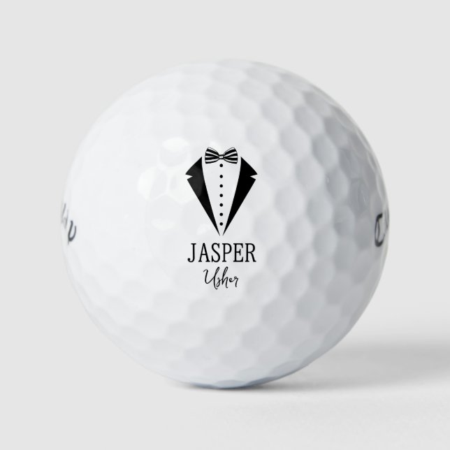 Balles De Golf Usher Black Tuxedo With Striped Bow Tie (Devant)