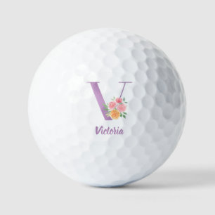 Balles De Golf V Monogramme Purple Floral Aquarelle personnalisée
