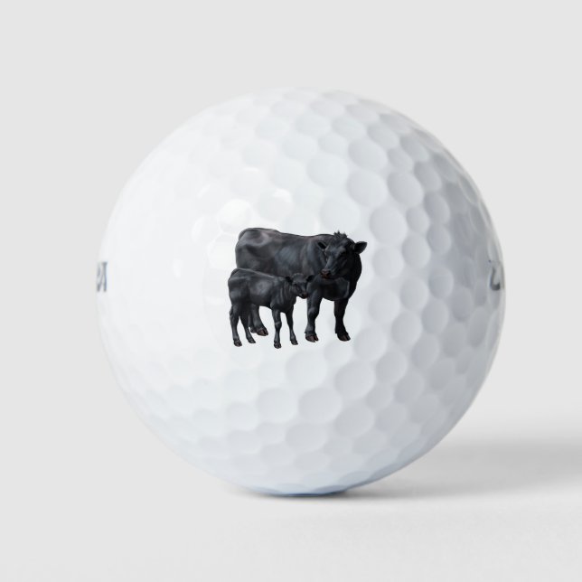 Balles De Golf Vache Angus Noire et veau mignon (Devant)