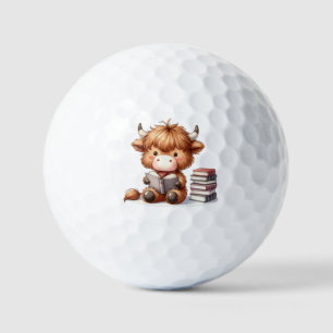 Balles De Golf Vache des Highlands lisant des livres