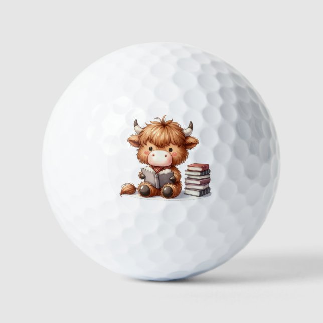 Balles De Golf Vache des Highlands lisant des livres (Recto)