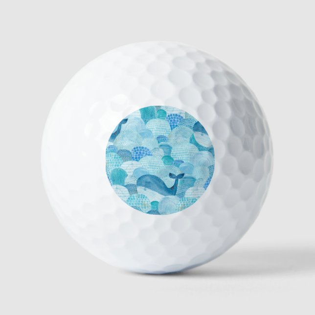 Balles De Golf Vagues, baleine, texture bleu enfantine (Recto)