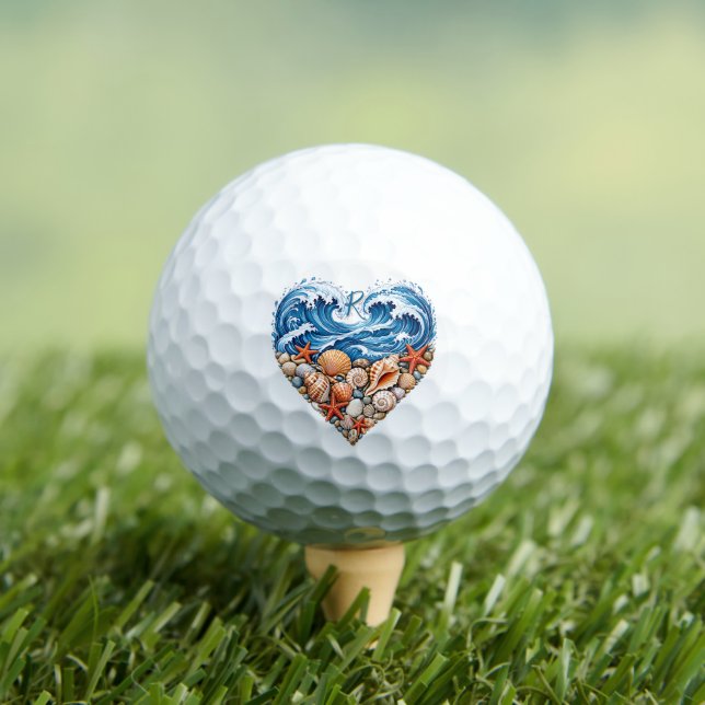 Balles De Golf Vagues de cœur océaniques Coquillages – Initiales  (T-shirt Insitu)