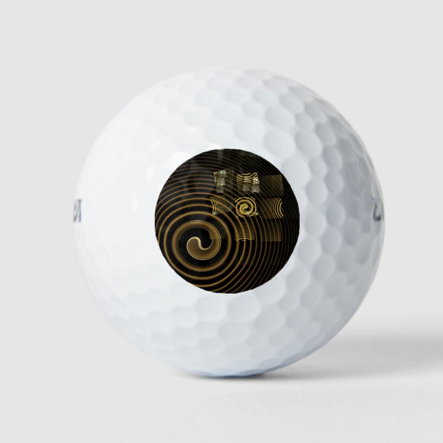 Balles De Golf Vagues dorées hypnotiques Art abstrait moderne (Devant)