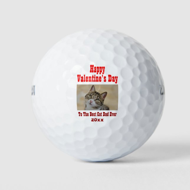Balles De Golf Valentines Day Meilleur Chat Papa Jamais Photo (Devant)