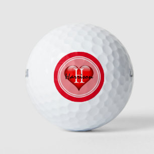 Balles De Golf Valentines Jour Monogramme Coeur rouge