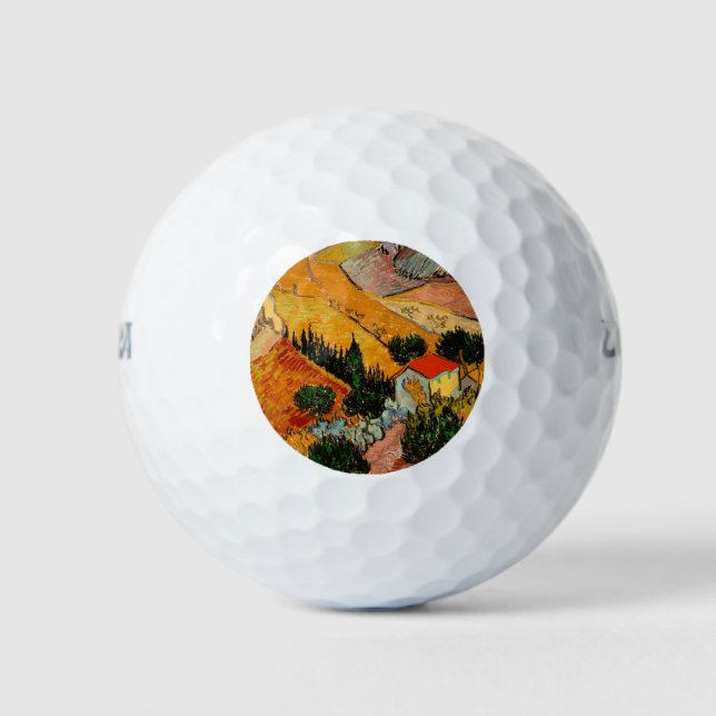Balles De Golf Van Gogh - Paysage avec maisons et fleurs (Devant)