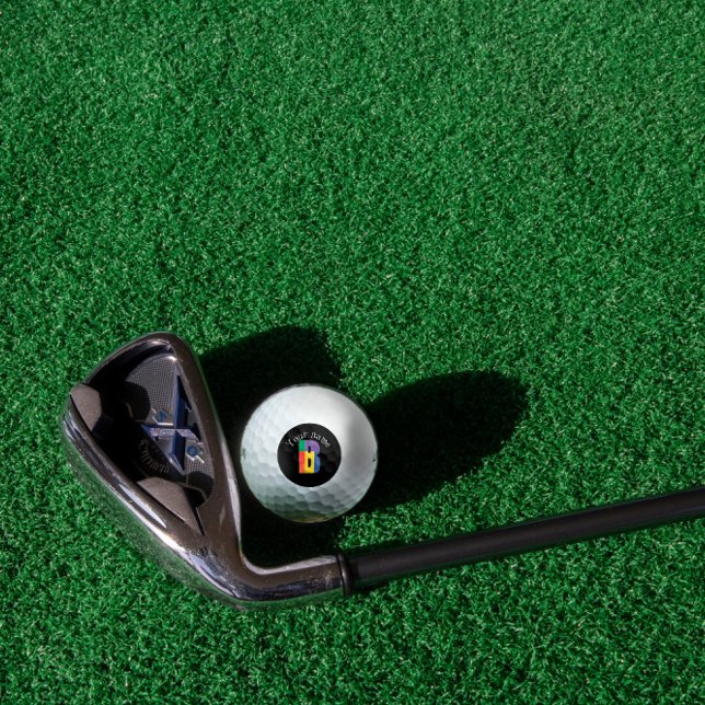 Balles De Golf Vert jaune rouge Monogramme initial B noir blanc (Créateur téléchargé)