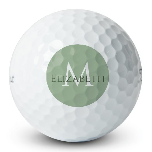 Balles De Golf Vert Sage Élégant Monogramme Classique Personnalis (Créateur téléchargé)