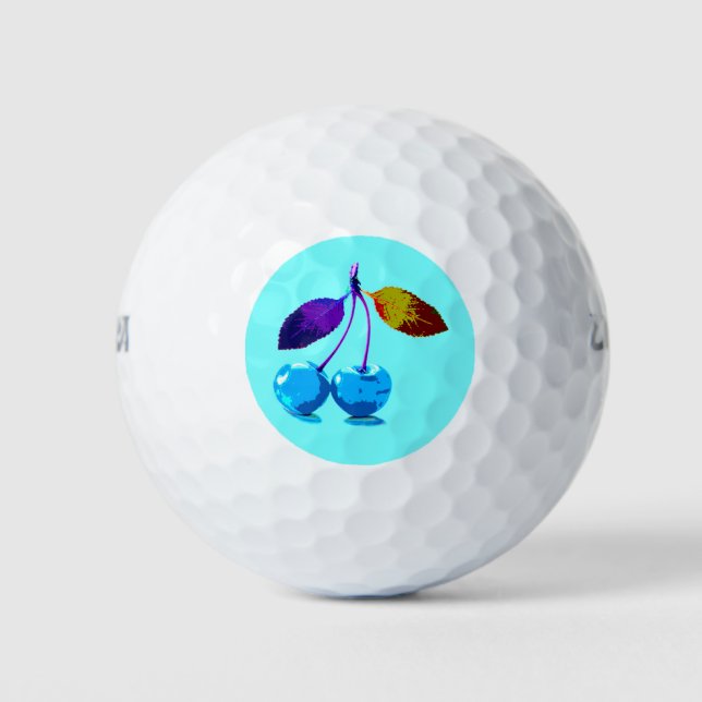 Balles De Golf Vibrant cerises bleu clair pop art (Devant)