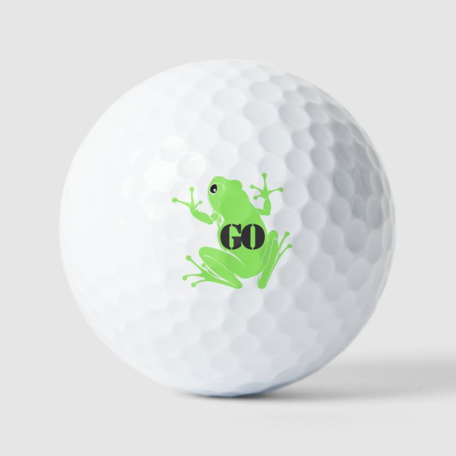 Balles De Golf Vibrant Green Frog Illustration "GO" Custom  (Recto)