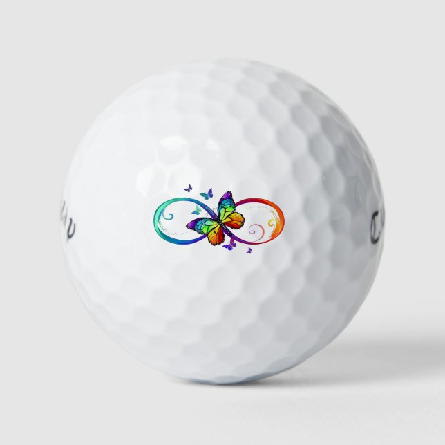 Balles De Golf Vibrant infinity with rainbow butterfly on black (Devant)